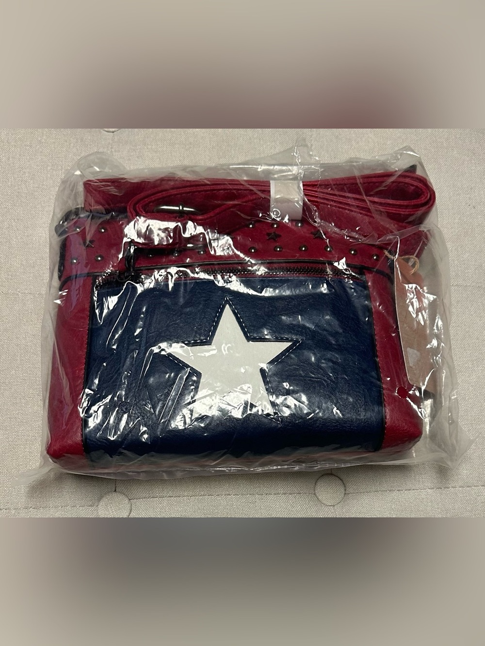 Flag Leather Crossbody Bag - Red, White & Blue